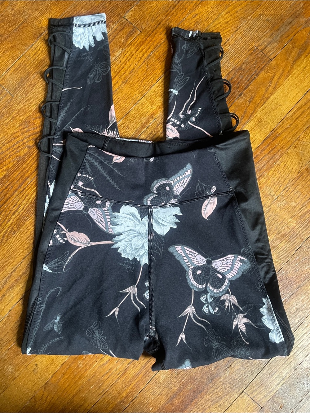 Victoria's Secret Black and Pink Floral Butterfly Leggings